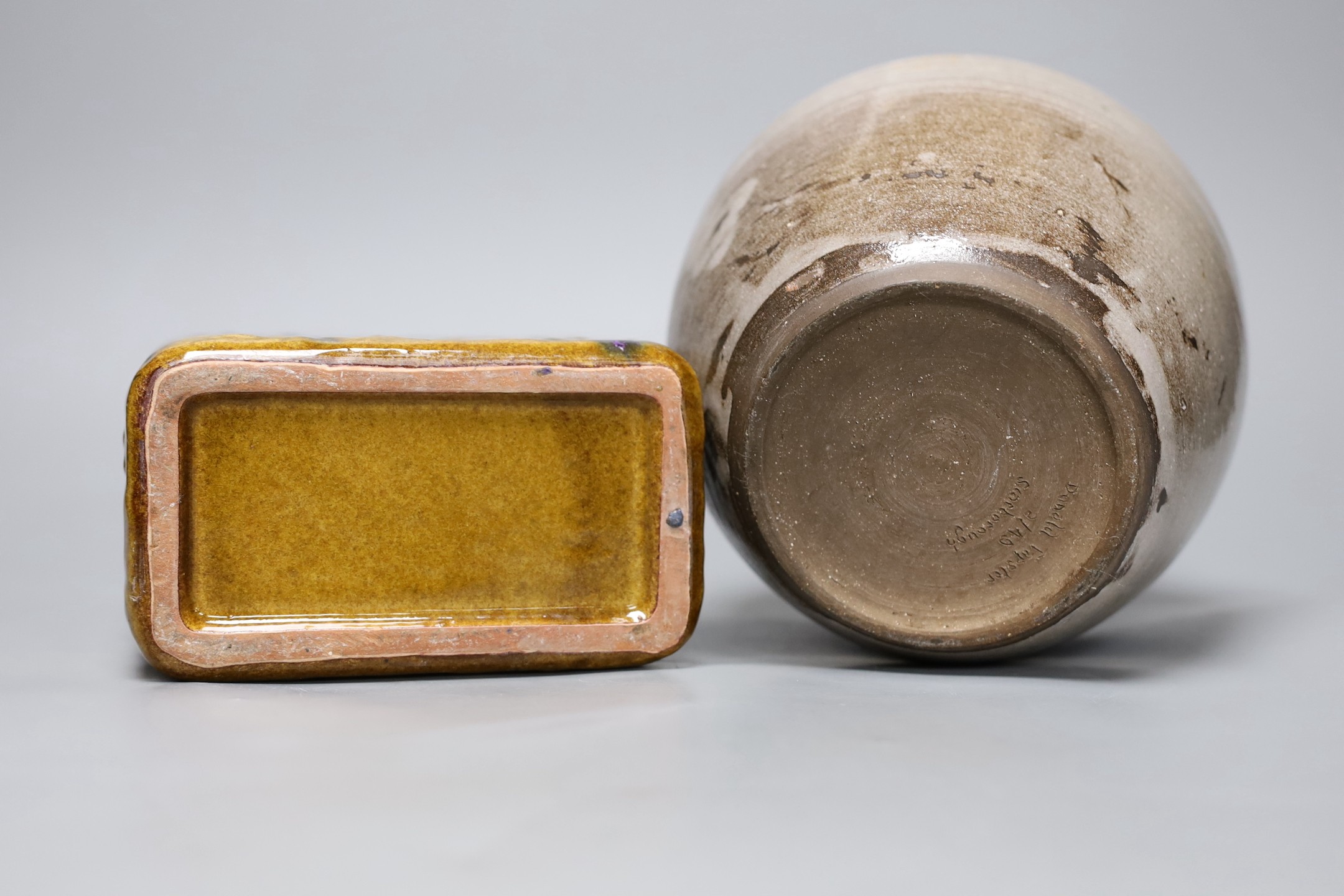 A Donald Tapster limited edition vase, 2/49 and another studio pottery bottle vase, bottle vase 21 cms high